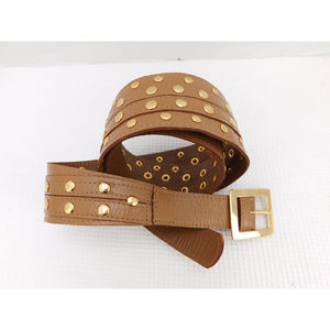 TOSCANA GOLD STUDDED TAN LEATHER WIDE WAIST BELT